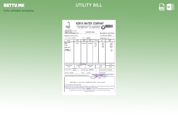 Модерен стил шаблон за сметки за комунални услуги во Кенија Водоводна компанија